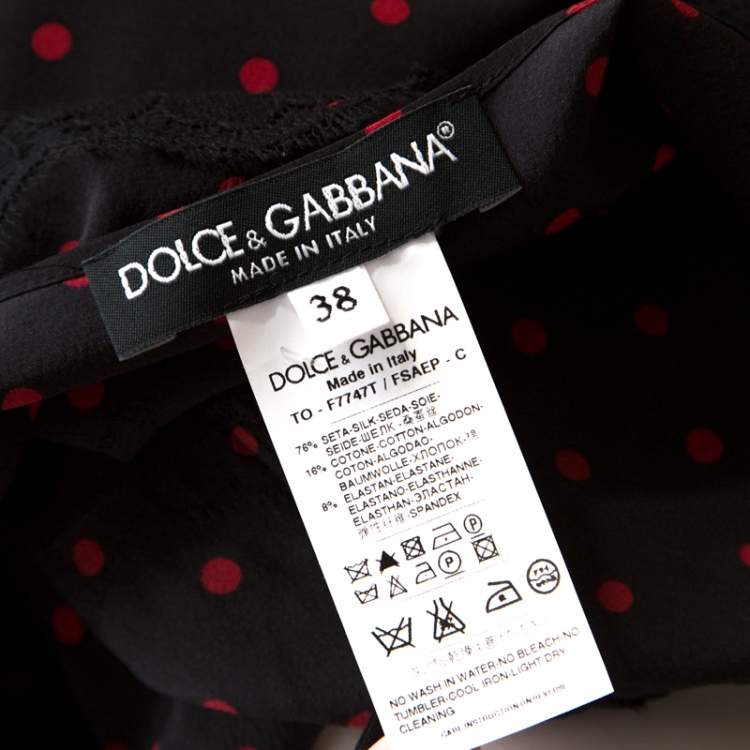 Pre Owned Dolce & Gabbana Black and Red Polka Dot Silk Sleeveless Camisole Top S 