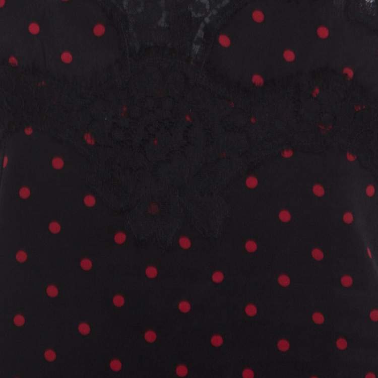Pre Owned Dolce & Gabbana Black and Red Polka Dot Silk Sleeveless Camisole Top S 