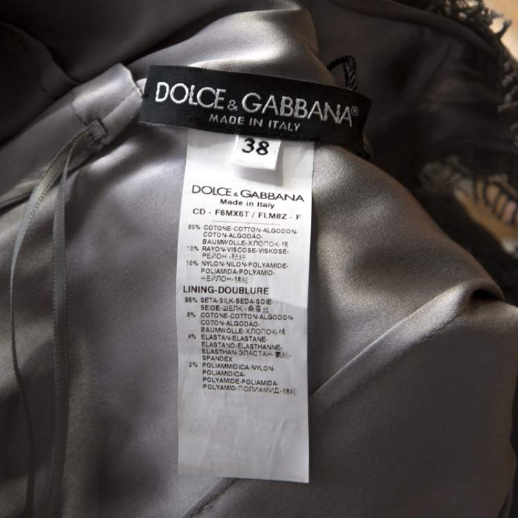 Pre Owned Dolce & Gabbana Grey Lace Sleeveless Flared Dress S 