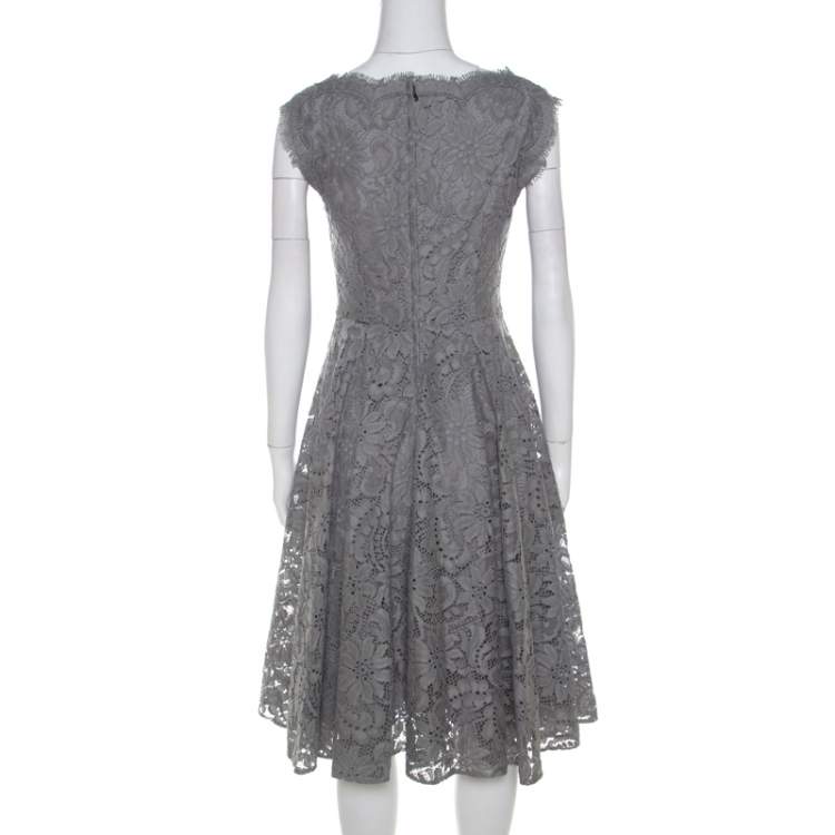 Pre Owned Dolce & Gabbana Grey Lace Sleeveless Flared Dress S 