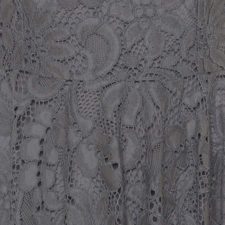 Pre Owned Dolce & Gabbana Grey Lace Sleeveless Flared Dress S 
