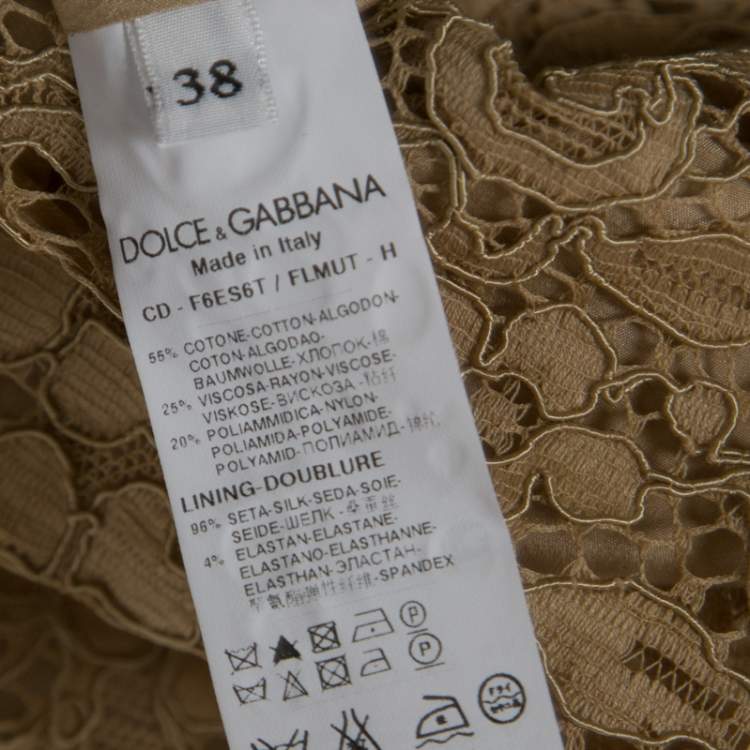 Pre Owned Dolce & Gabbana Beige Cotton Floral Lace Overlay Sleeveless Shift Dress S