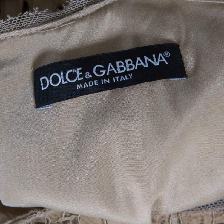Pre Owned Dolce & Gabbana Beige Cotton Floral Lace Overlay Sleeveless Shift Dress S