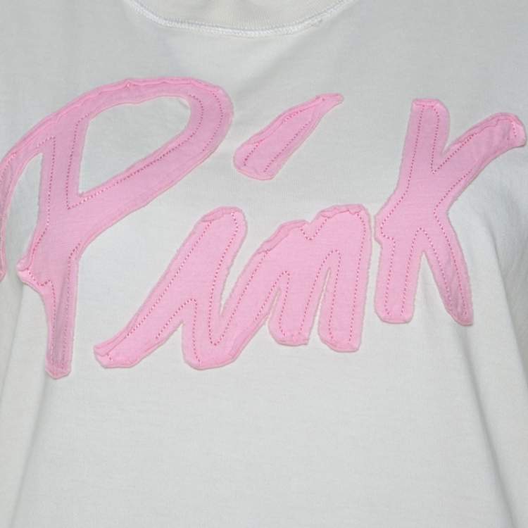 Pre Owned Dolce & Gabbana Off White Cotton Pink Applique Crew Neck T-Shirt XL