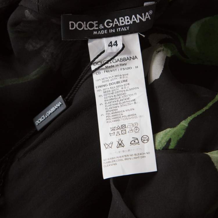 Pre Owned Dolce & Gabbana Black Sunflower Print Silk Gathered Midi Dress M