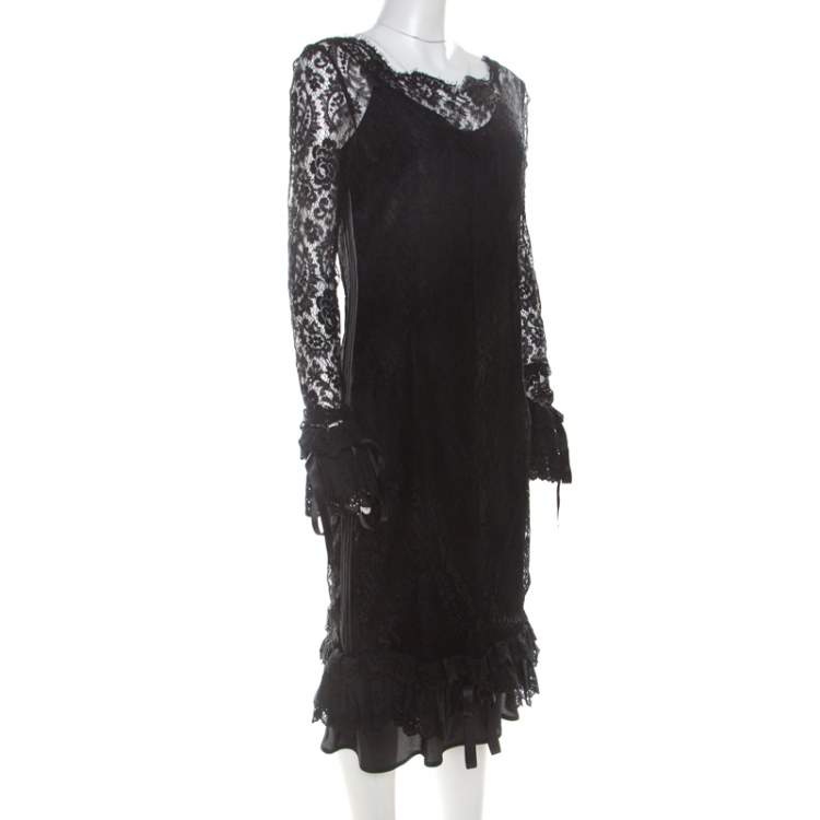 Dolce & Gabbana Black Lace Ruffle Sleeve and Hem Detail Midi Dress M Dolce  & Gabbana | TLC