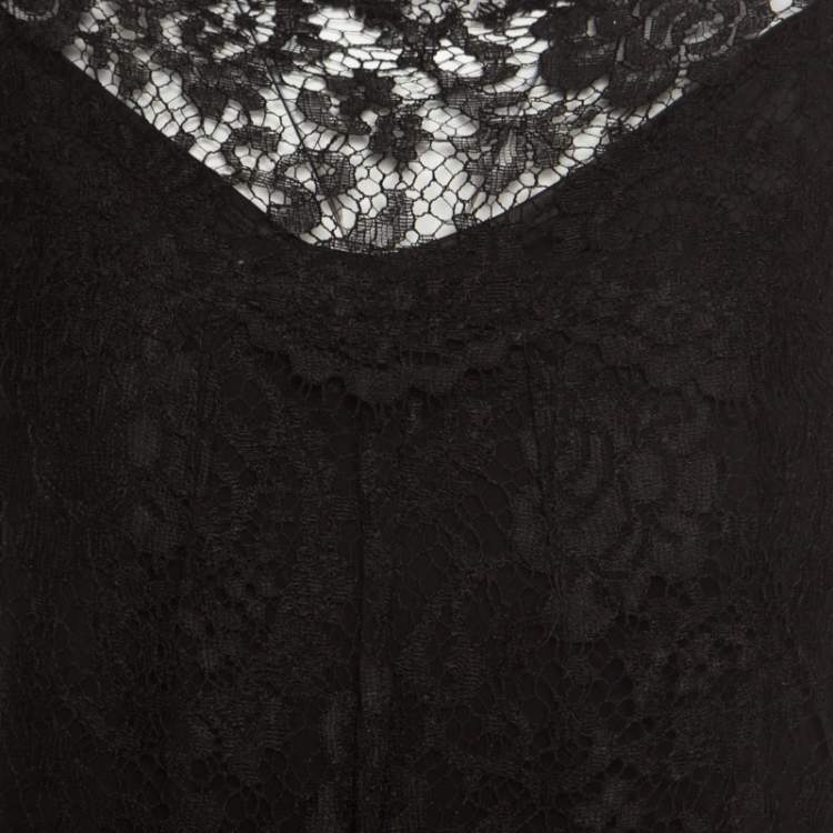 Pre Owned Dolce & Gabbana Black Lace Ruffle Sleeve and Hem Detail Midi Dress M 