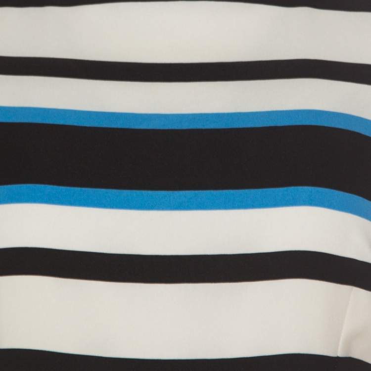 Pre Owned Dolce & Gabbana Multicolor Striped Silk Pleat-Detail Midi Sheath Dress S