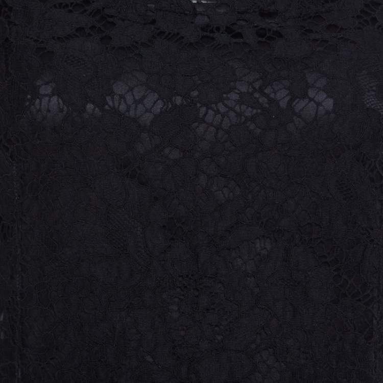 Pre Owned Dolce & Gabbana Black Lace Detail Full Sleeve Midi Dress S