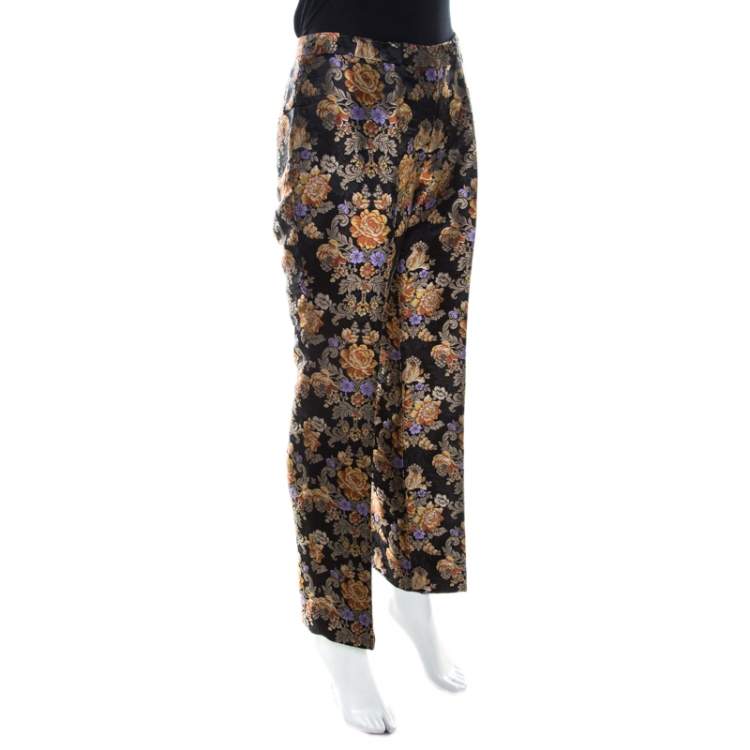 Pre Owned Dolce & Gabbana Black Floral Jacquard Sateen Straight Fit Trousers M 