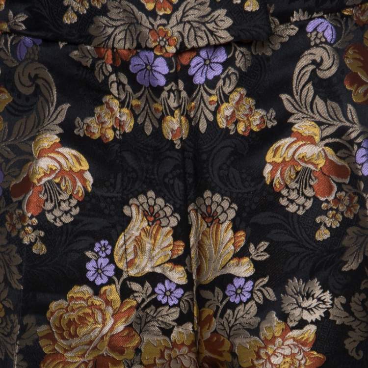 Pre Owned Dolce & Gabbana Black Floral Jacquard Sateen Straight Fit Trousers M 