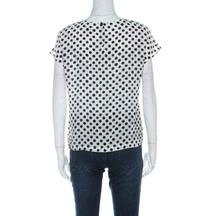 Pre Owned Dolce & Gabbana Monochrome Brushstroke Polka Dot Print Silk Blouse M