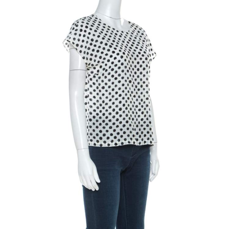 Pre Owned Dolce & Gabbana Monochrome Brushstroke Polka Dot Print Silk Blouse M
