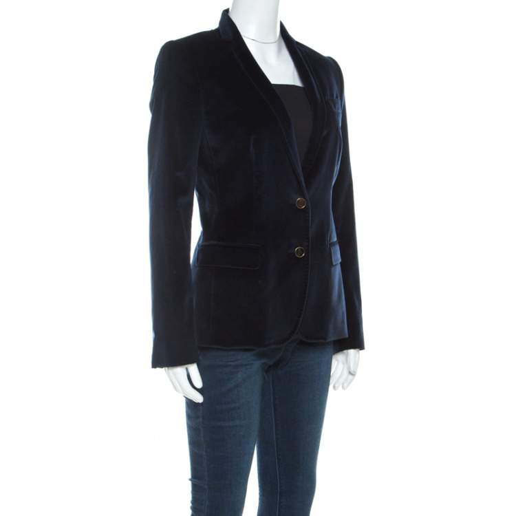 Pre Owned Dolce & Gabbana Navy Blue Velvet Notch Lapel Blazer S