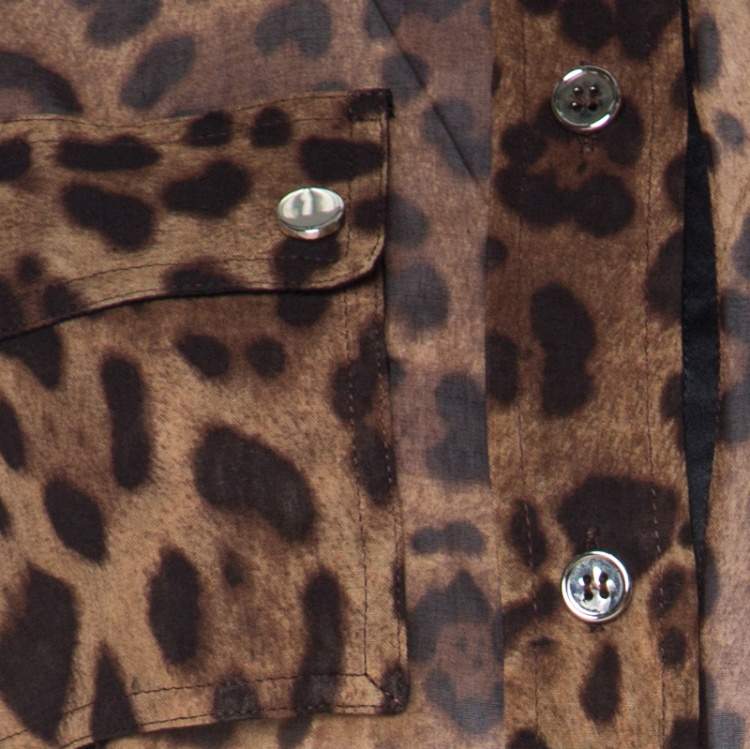 Pre Owned Dolce & Gabbana Brown Leopard Print Cotton and Silk Button Front Shirt S 