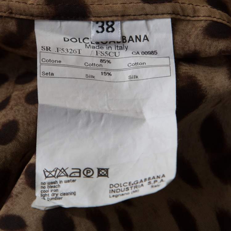 Pre Owned Dolce & Gabbana Brown Leopard Print Cotton and Silk Button Front Shirt S 