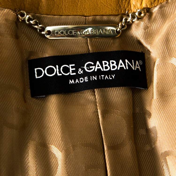 Pre Owned Dolce & Gabbana Camel Brown Short Sleeve Cropped Leather Jacket M 