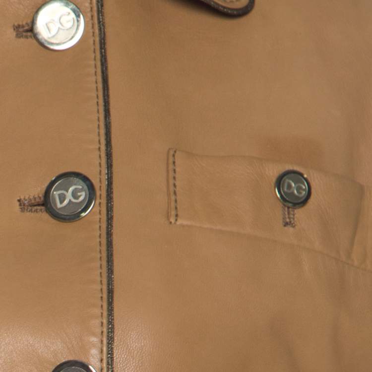 Pre Owned Dolce & Gabbana Camel Brown Short Sleeve Cropped Leather Jacket M 