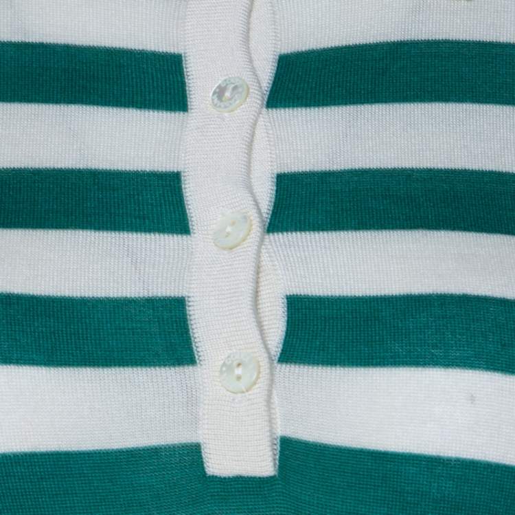 مملوكة مسبقًا Dolce & Gabbana Green and Off White Cashmere Striped Polo T Shirt M 
