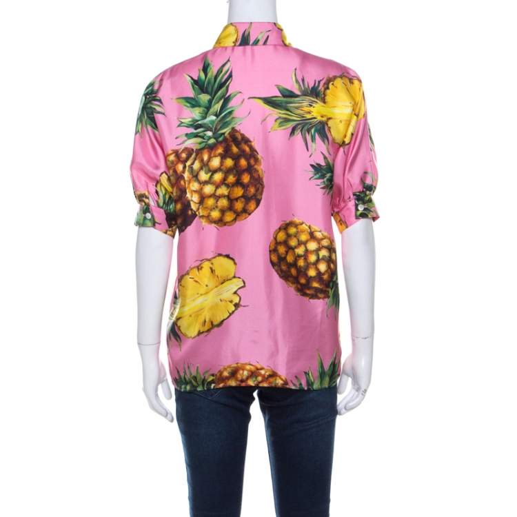 مملوكة مسبقًا Dolce & Gabbana Pink Pineapple Print Silk Boxy Shirt S