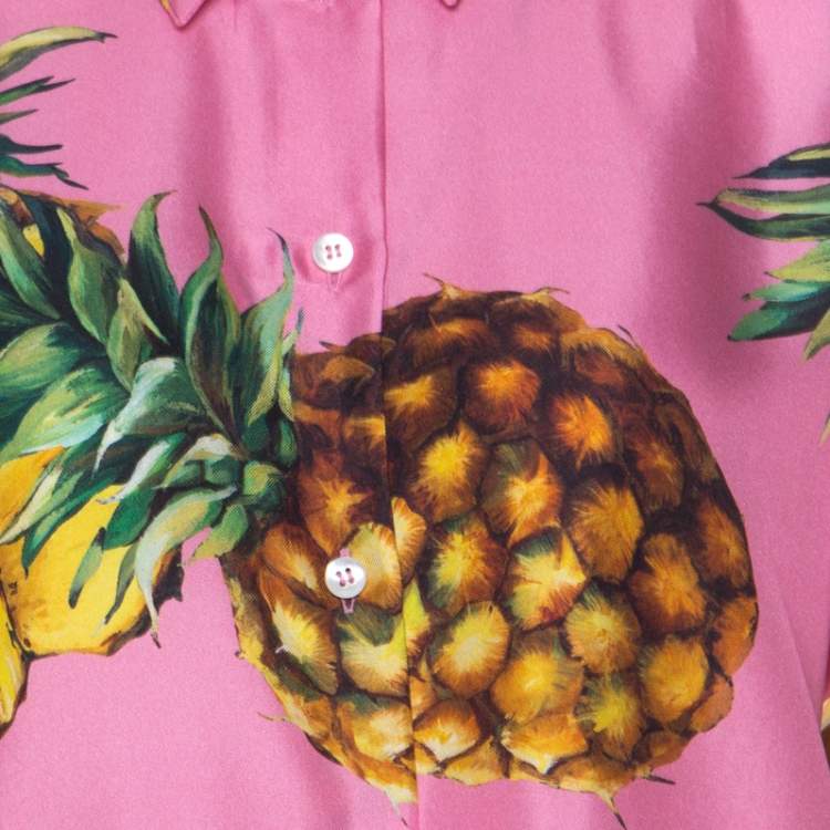 مملوكة مسبقًا Dolce & Gabbana Pink Pineapple Print Silk Boxy Shirt S