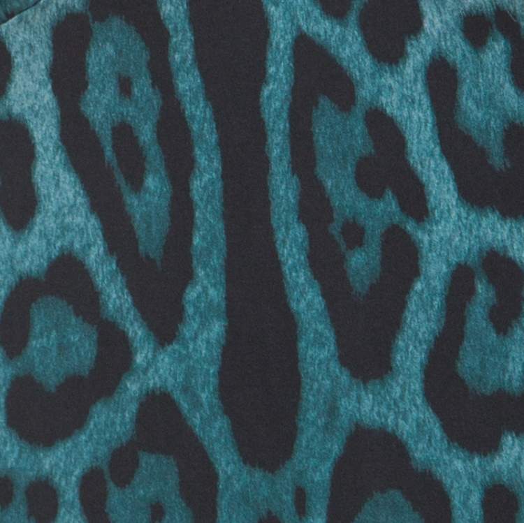 مملوكة مسبقًا Dolce & Gabbana Blue Stretch Silk Leopard Print Three Quarter Sleeve Top S