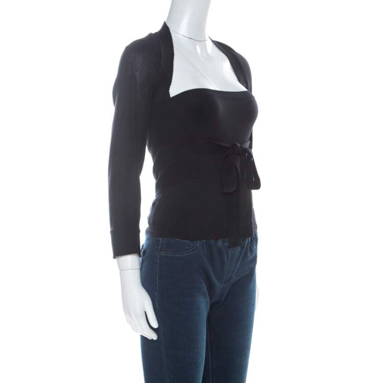 Pre Owned D&G Vintage Black Rib Knit Cropped Wrap Cardigan M