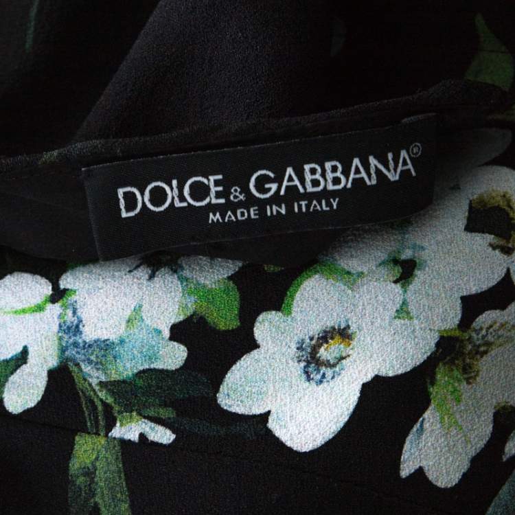 مملوكة مسبقًا Dolce & Gabanna Black Floral Print Moss Crepe Cap Sleeve Sheath Dress S