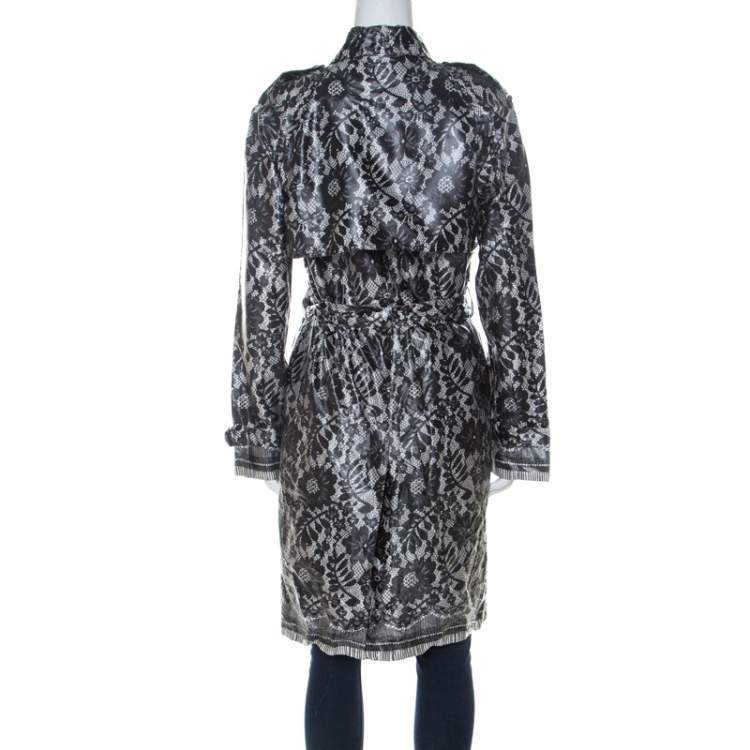 Pre Owned Dolce & Gabbana Grey Coated Silk Floral Lace Pattern Raincoat M 