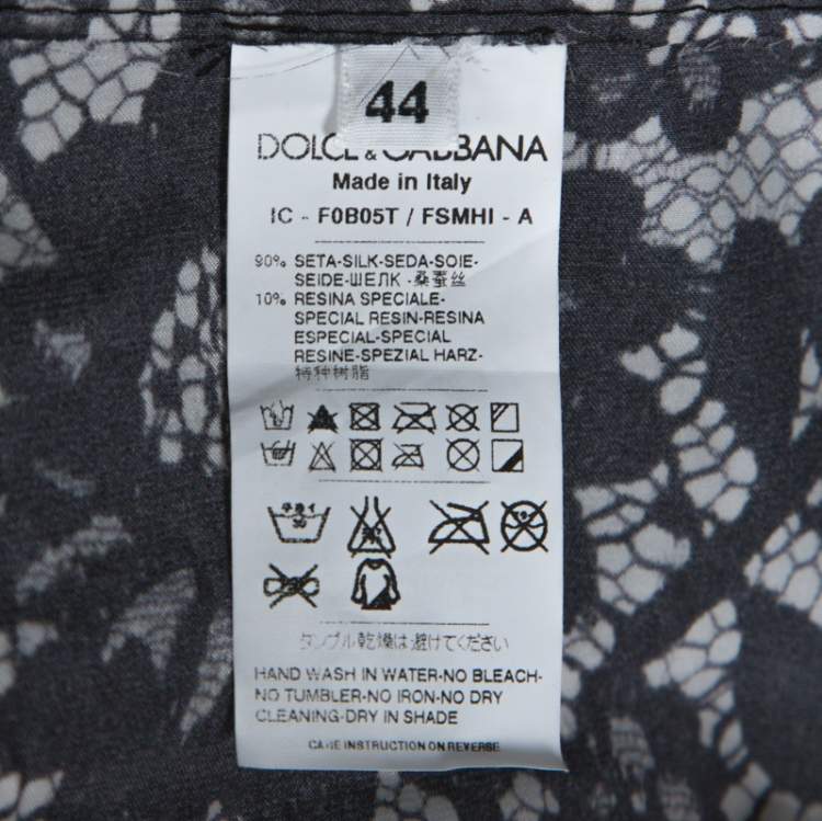 Pre Owned Dolce & Gabbana Grey Coated Silk Floral Lace Pattern Raincoat M 