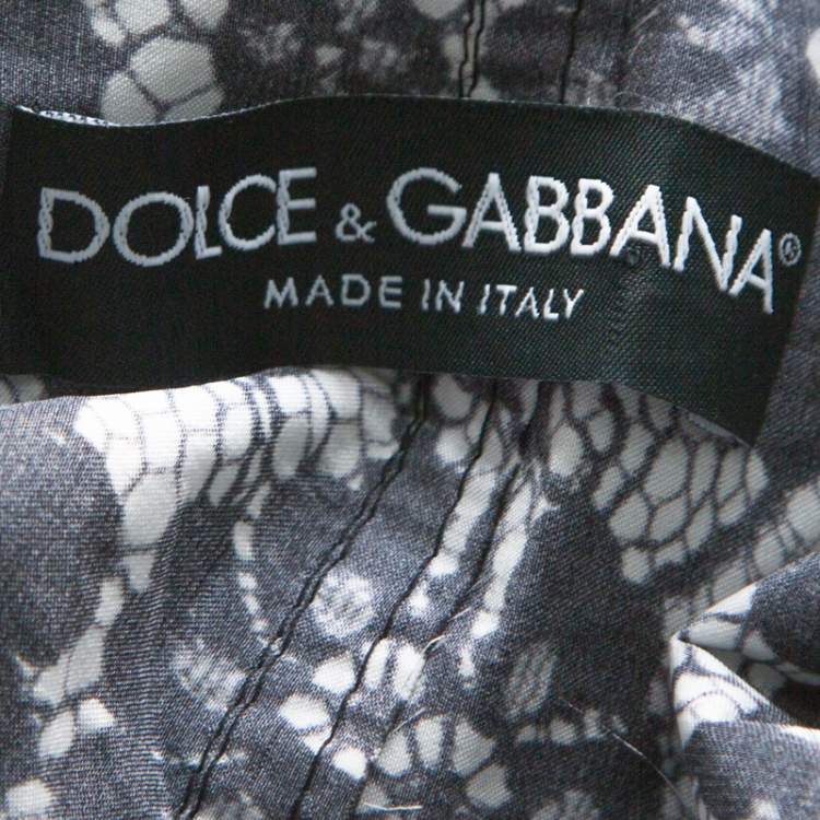 Pre Owned Dolce & Gabbana Grey Coated Silk Floral Lace Pattern Raincoat M 