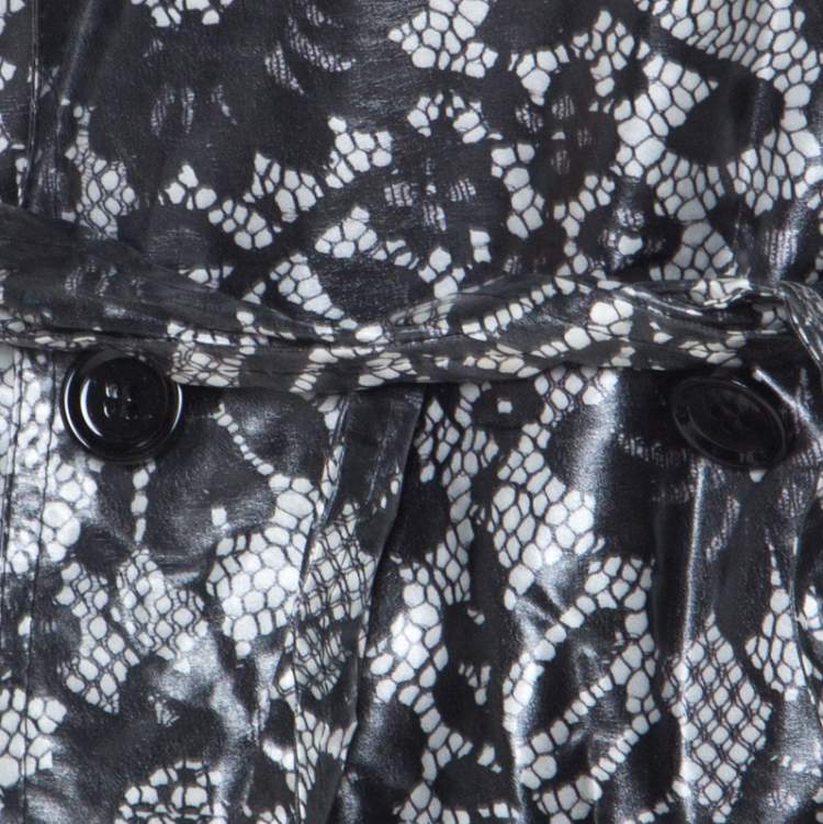 Pre Owned Dolce & Gabbana Grey Coated Silk Floral Lace Pattern Raincoat M 