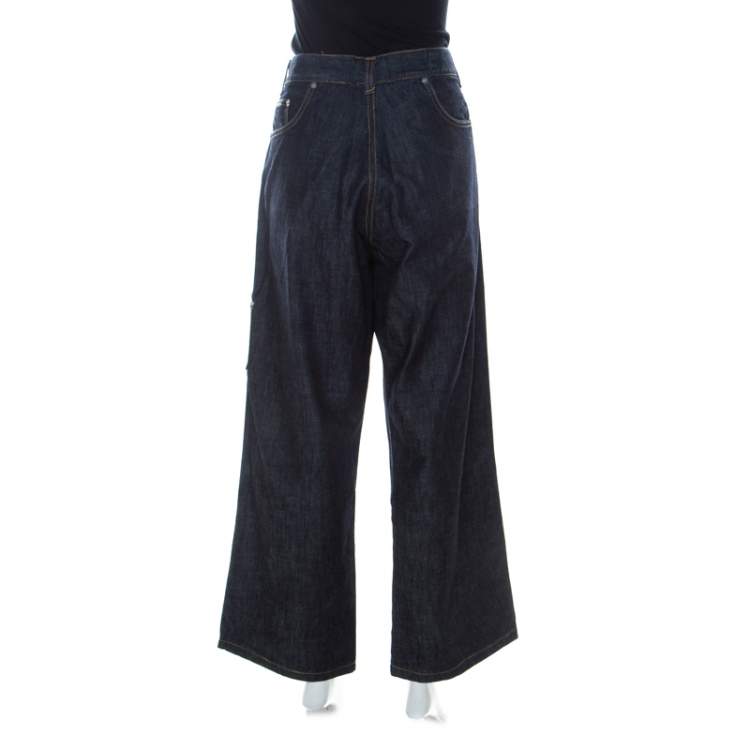 Pre Owned Dolce & Gabbana Indigo Denim Reverse Pocket Wide Leg Jeans XL 