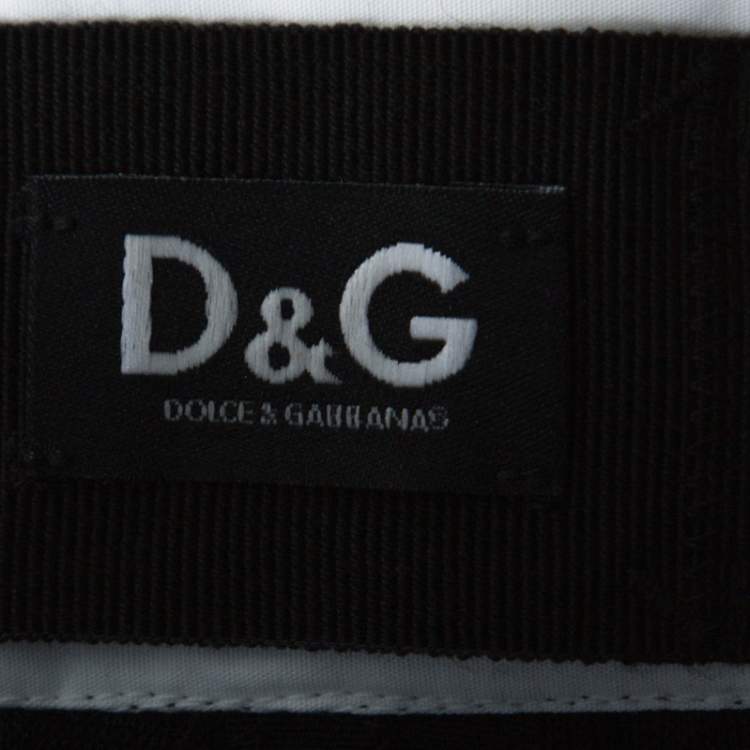 Pre Owned Dolce & Gabbana Black & White Silk Blend Ruched Detail Skirt M