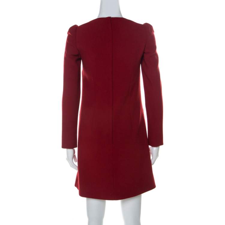 Pre Owned Dolce & Gabbana Red Wool Long Sleeve Shift Dress S