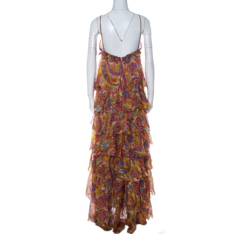 Pre Owned Dolce & Gabbana Multicolor Paisley Print Silk Tiered Ruffle Maxi Dress M