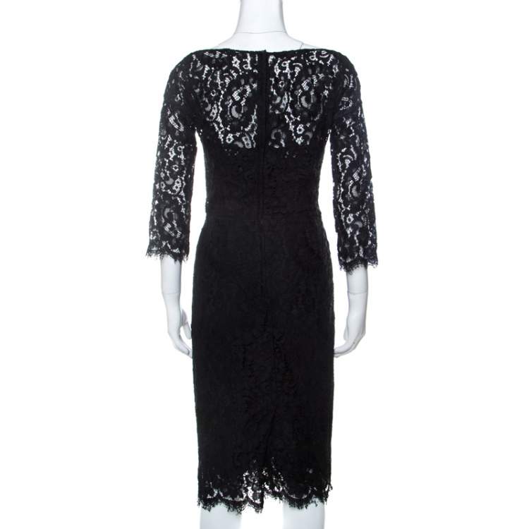 Pre Owned Dolce & Gabbana Black Cordonetto Lace Scalloped Hem Fitted Dress M 