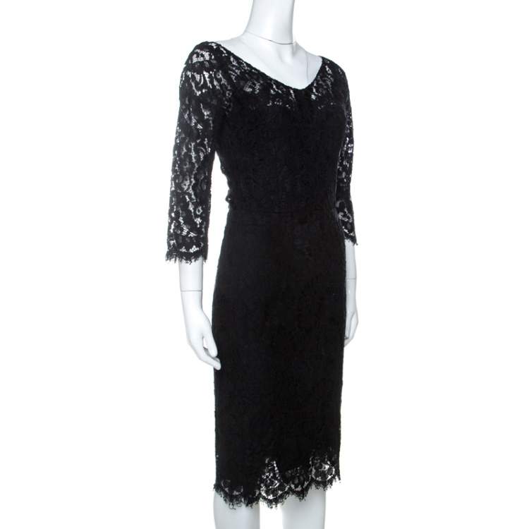 Pre Owned Dolce & Gabbana Black Cordonetto Lace Scalloped Hem Fitted Dress M 