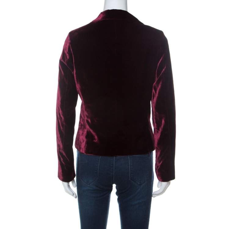 مملوكة مسبقًا D&G Vintage Maroon Velvet Cropped Classic Tailored Blazer L 