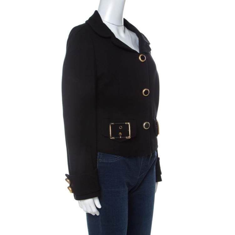 Pre Owned D&G Vintage Black Stretch Knit Oversized Button Detail Cropped Blazer L 