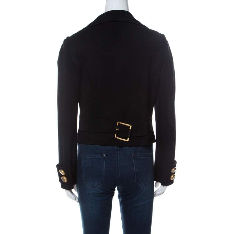 Pre Owned D&G Vintage Black Stretch Knit Oversized Button Detail Cropped Blazer L 