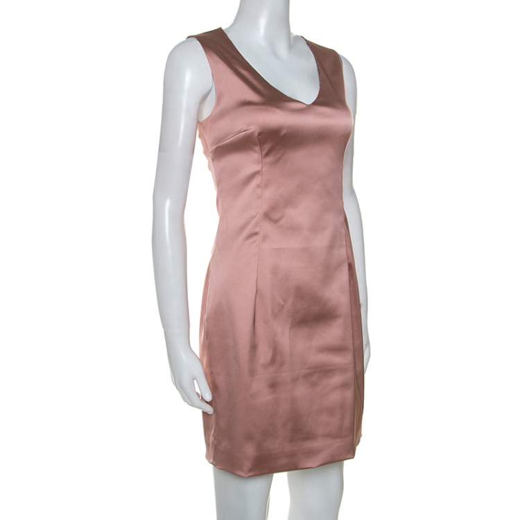 Pre Owned Dolce & Gabbana Rose Pink Satin Sleeveless Sheath Dress M
