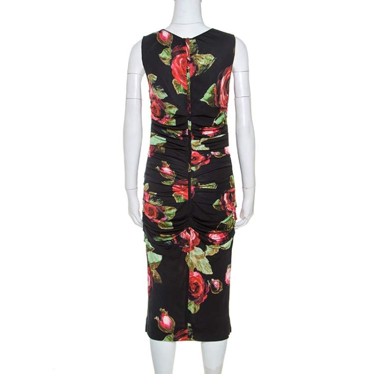 Pre Owned Dolce & Gabbana Floral Print Ruched Sleeveless Dress M