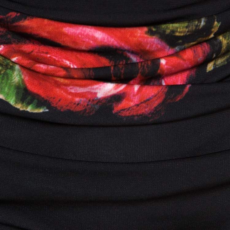 Pre Owned Dolce & Gabbana Floral Print Ruched Sleeveless Dress M