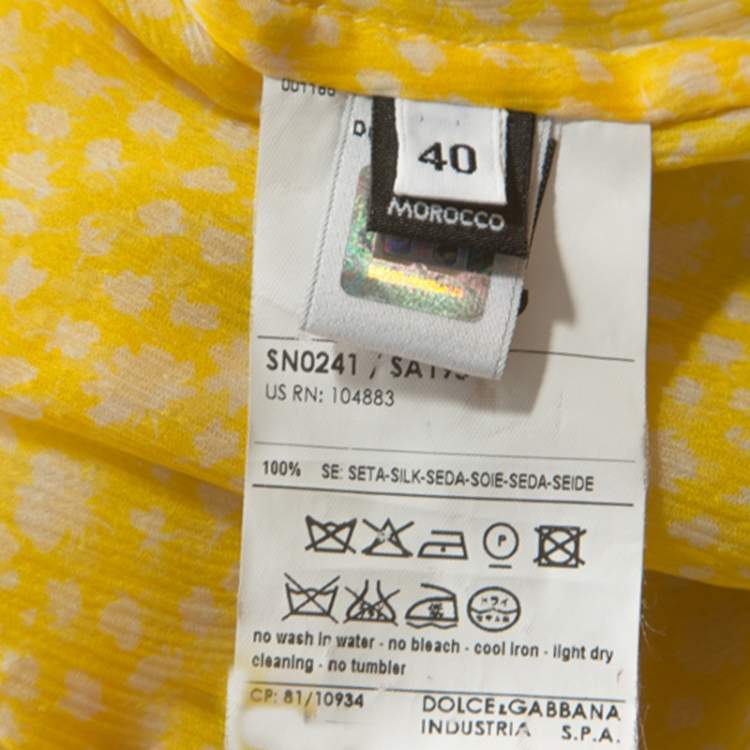 Pre Owned D&G Yellow Floral Print Sheer Silk Crepe Elasticized Neck Blouse S