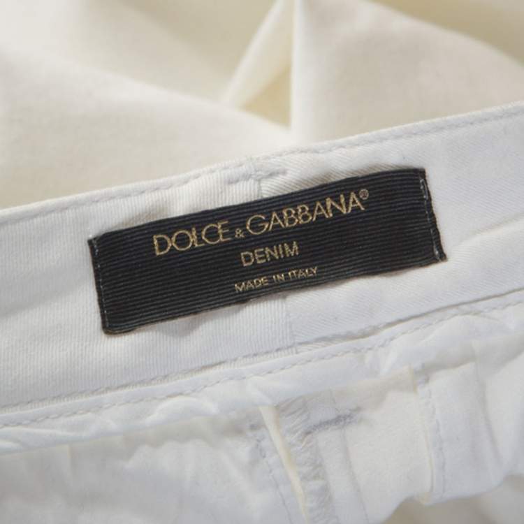 Pre Owned Dolce & Gabbana White Cotton Denim Jeans M