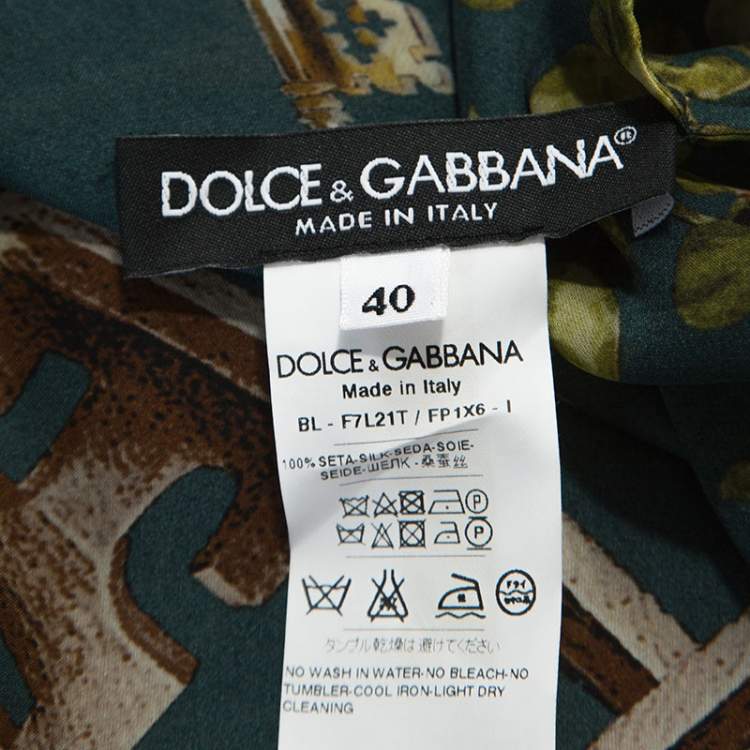 Pre Owned Dolce & Gabbana Green Floral and Key Print Silk Sheer Top S