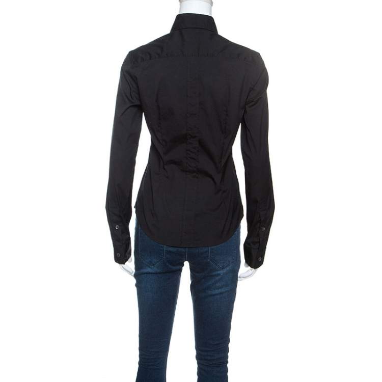 Pre Owned Dolce & Gabbana Black Stretch Cotton Button Front Shirt S