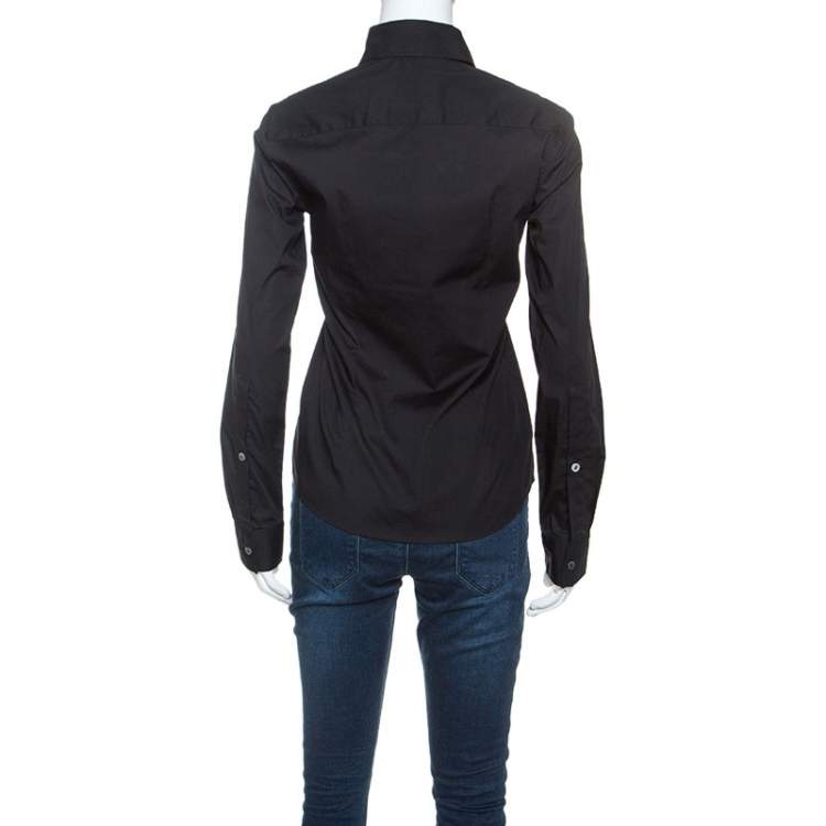 Pre Owned Dolce & Gabbana Black Stretch Cotton Button Front Tailored Shirt S