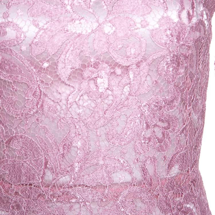 Pre Owned Dolce & Gabbana Pink Lace Flounce Midi Dress S